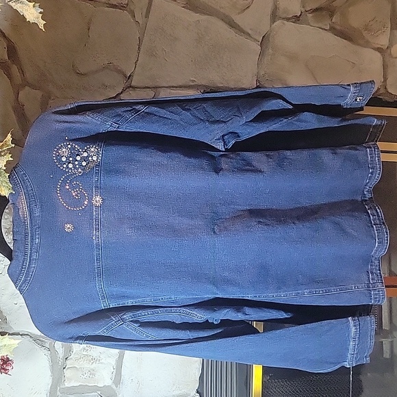 Quacker Factory Denim Jacket Butterfly Rhinestone Beaded Studded Buttons 3X - Picture 6 of 7